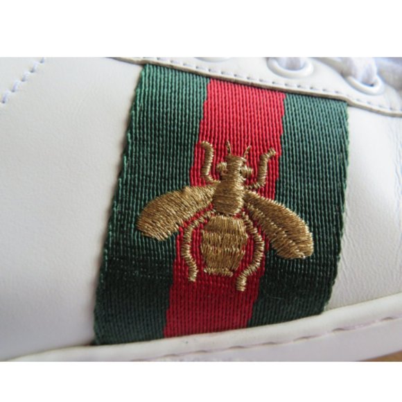 GUCCI ACE LOW TOP EMBROIDERED BEE ~ LOGO EMBOSSED LEATHER SNEAKERS US 6 - Picture 6 of 12